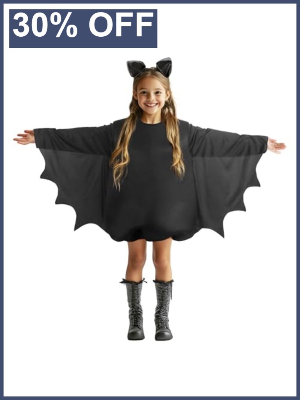 Kids Bat Costume Set with Headband Halloween Dress Up S M L